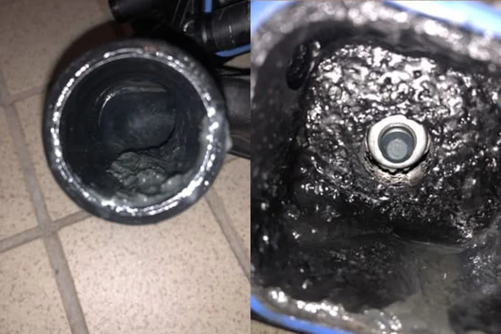 漏れ止め剤が固化したサーモスタットのスプリング